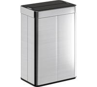 Poubelle à capteur, capacité 55 L, couvercle papillon, ouverture automatique, acier inoxydable, couleur argent