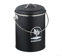 Poubelle à compost Relaxdays 5,5 L pour cuisine - couvercle et filtre anti-odeurs, fer noir
