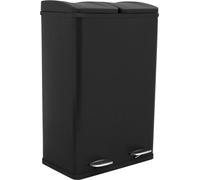 Poubelle à double compartiment en acier inoxydable, 60 L, système de tri sélectif, poubelle, corbeille à papier, poubelle de recyclage, 2 compartiments amovibles, poubelle à pédale, noir