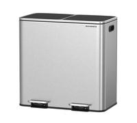 Poubelle à Double Compartiment - SONGMICS - 2 x 40 L - Pédales Métal - Argent