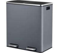 Poubelle à pédale 2 compartiments - 60L - Tri sélectif - Sans contact - Inox - Soft-Close - Antidérapant - Gris