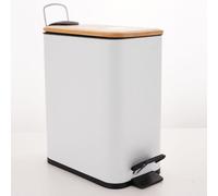 Spirella Seau à cosmétique 5 litres en inox avec abaissement automatique et seau intérieur "Erik" Poubelle de salle de bains Softclose Poubelle blanche en bambou