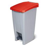 Poubelle à pédale avec roulettes, capacité 60 litres, HxLxP 700 x 380 x 490 mm, gris corpus, couvercle rouge