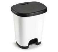 Poubelle à pédale - Conteneur à déchets - 27 litres - Rectangulaire - Plastique PP - Écologique - Noir et blanc