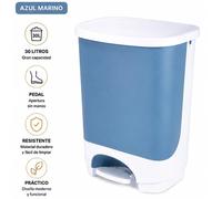 Poubelle à pédale - Conteneur à déchets - 30 litres - Ouverture en douceur - Plastique PP - 34 × 42 × 38 cm - Blanc et bleu marine
