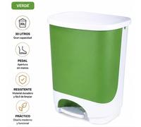 Poubelle à pédale - Conteneur à déchets - 30 litres - Système de fermeture douce - Plastique PP - 34 x 42 x 38 cm - Blanc/Vert