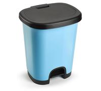 Poubelle à pédale - Conteneur à déchets rectangulaire - 18 litres - Plastique PP - Écologique - Noir/Turquoise
