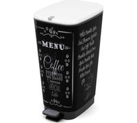Poubelle à Pédale de Cuisine, 42.5L, Noir, Motif Coffee, Joint Anti-Odeur, Patin Anti-Dérapant