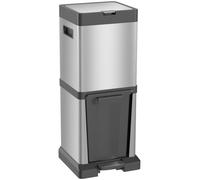 Poubelle à pédale - Double compartiment - 20 + 14 litres - Bac intérieur amovible - Acier inoxydable/Plastique - 32,5 x 78 cm - Argent