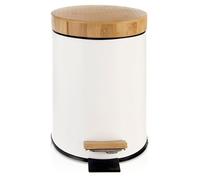 Poubelle à pédale en métal - ORION - 3 l - Blanche - 22,5x17x25 cm - Couvercle en bambou - Insert amovible