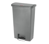 Poubelle à pédale, en plastique, capacité 68 l, L x P x H 500 x 310 x 800 mm, pédale sur le côté large, gris