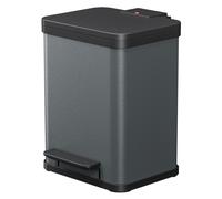 Poubelle à pédale Hailo Öko duo Plus M - Poubelle double autonome de 2 x 9 litres en tôle d'acier - Système de tri des déchets avec couvercles à fermeture douce - Poubelle double pour la cuisine - Gri