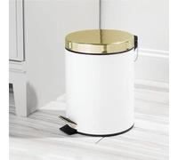 Poubelle à pédale - idéale pour la salle de bains, la cuisine et le bureau - avec pédale, couvercle et seau intérieur en plastique - conception ergonomique - 5 litres - blanc/métal blanc