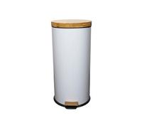 Kitchen Move Poubelle de cuisine FOREST à pédale 30 L acier inox, couvercle bambou Blanc Mat