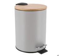 Tendance - Poubelle Métal Frein de Chute 3l - Gris Clair/Bambou - Salle de Bain - Poubelles et Brosses WC