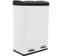 Poubelle à double compartiment en acier inoxydable, 60 L, système de tri sélectif, poubelle, corbeille à papier, poubelle de recyclage, 2 compartiments amovibles, poubelle à pédale, blanche