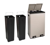 Poubelle à pédale SVITA avec tiroirs (32 litres, 2 x 8 L + 16 L) acier thermolaqué taupe