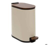 Paris Prix – Poubelle Argiléo ovale 5 L – Couvercle bambou – Beige