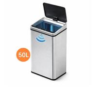 Poubelle Automatique 50L Inox Cuisine - Capteur Infrarouge Sans Contact, Fermeture Silencieuse, Anti-Traces, Réglable