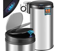 Poubelle automatique en acier inoxydable 40 L argent Poubelle de cuisine ronde avec support de sac Capteur de mouvement
