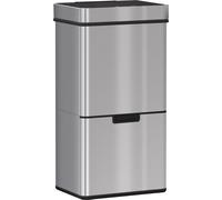Poubelle avec capteur 47 L + 2 x 12,5 L Poubelle automatique avec capteur de mouvement, système de tri des déchets étanche en acier inoxydable pour cuisine Argent