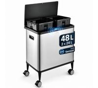 Poubelle avec capteur, capacité 48 litres, pour le tri des déchets, avec 2 compartiments de 24 litres chacun, en acier inoxydable