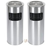 Poubelle avec cendrier de pied, seau intérieur amovible, poubelle en acier extérieur pour le bureau, l'hôtel et le jardin, Poubelle amovible sur pied en acier inoxydable (Argent (2 PC) 25*25*60 cm)