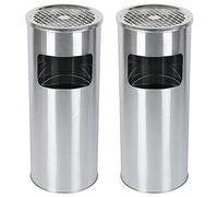 Poubelle avec Cendrier pour Extérieur, Cendrier sur Pied en Acier Inox avec Poubelle, Poubelle Cendrier Hauteur 60 cm- À l'intérieur et à l'exterieur (Argent/2)