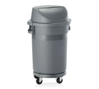 Poubelle avec chariot et couvercle à pousser, 80L