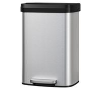 Poubelle avec couvercle - Pédaleur - 50 litres - Acier inoxydable - Rectangulaire - Couvercle à fermeture douce - Argenté