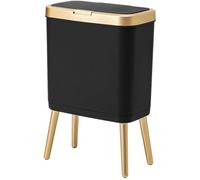 Poubelle avec couvercle, poubelle de salle de bain noire avec bord doré, poubelle moderne étroite avec pieds, poubelle fine po
