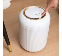 Poubelle blanche de 9,5 L à la mode pour le salon, grande capacité, motif vertical simple. Poubelle de table avec couvercle de type pression. Convient pour la chambre, le bureau, la salle de bain, la 