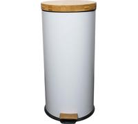 Poubelle bois de cuisine à pédale 30L Naturel FOREST Blanc en acier Inox couvercle en bambou avec seau