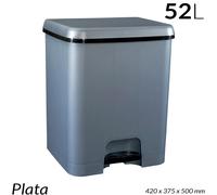 Poubelle - Conteneur à déchets de 52 litres - Avec pédale - Rectangulaire - En plastique PP - Hygiénique - Argenté