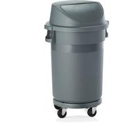 Poubelle / conteneur à déchets, plastique, avec roulettes, 80 ou 120 litres au choix, couvercle à dôme : Poubelle avec couvercle à poussoir & roues, 120 l Variante : Poubelle avec couvercle à poussoir