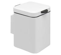 Poubelle cosmétique murale carrée Bremermann avec couvercle en bambou et support mural, poubelle à double fixation, à coller ou à percer, capacité de 3 litres, en métal blanc