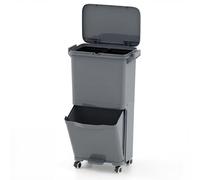 Poubelle COSTWAY 36 L, poubelle à 2 compartiments, avec compartiment basculant et autocollants de tri des déchets, poubelle sur roulettes universelles, poubelle