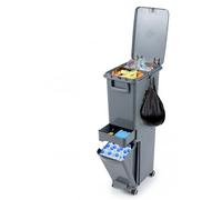 Poubelle COSTWAY à 3 compartiments, 32 L, avec bac inclinable, tiroir et autocollants, poubelle à pédale, système de tri des déchets avec poignée et crochet, gris