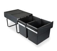 Emuca Poubelle de tri Recycle 2 x 15 L – fixation bas de caisson, extraction manuelle, noir