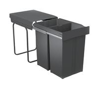 Poubelle coulissante 58l 2 seaux - Amortisseur : Sans - Contenance : 58 L - Décor : Anthracite - Hauteur : 500 mm - Largeur : 343 mm - Matériau : Métal/Plastique - Nombre de seaux : 2 - Pour caisson