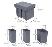 Poubelle coulissante de 40 litres - Collecteur de déchets intégré pour meuble - 3 bacs amovibles : 2 x 10 litres + 1 x 20 litres - En métal - Pour le tri des déchets dans la cuisine - Couleur vert arm