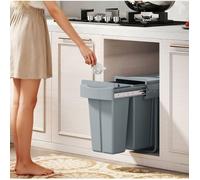 Poubelle Coulissante Encastrable 30 L à 2 Bacs Amovibles avec Couvercle - TCQPZ - sous Meuble en Métal Gris 52 × 26 × 40 8 cm