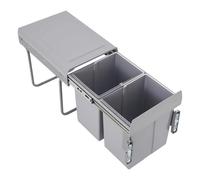 Poubelle coulissante pour cuisine - Système de collecte des déchets intégré, 20 litres - 2 compartiments - Meuble bas, dimensions : 49 x 35 x 43 cm - Plastique ABS - Gris