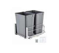 Poubelle coulissante sous évier 2 x 32 8 L tri sélectif avec rail métal à fermeture douce pour meuble bas de cuisine gris