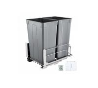 Poubelle Coulissante sous Évier et sous Plan 2x43,4 L, Collecteur de Déchets avec Système Coulissant en Métal à Fermeture Douce