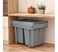 Poubelle coulissante sous plan 40 L, 2 bacs 20 L amovibles, métal et plastique soft gray, pour cuisine