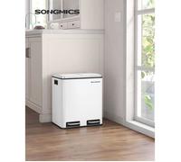 SONGMICS Poubelle Cuisine, 2 x 15 L, Poubelle Tri, avec Pédale, 2 Compartiments, 15 Sacs Poubelles, Seaux Intérieurs, Couvercles en Douceur, en Acier, Blanc Nuage LTB30WT