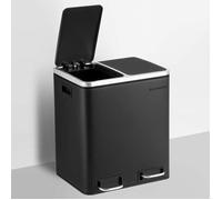 Poubelle Cuisine, 2 x 15L, avec Pédale, 2 Compartiments, 15 Sacs Poubelles, Noir d'Encre