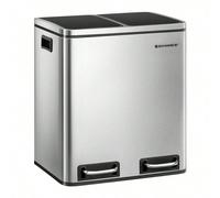 Poubelle Cuisine, 2 x 15L, Poubelle Tri, avec Pédale, 2 Compartiments, 15 Sacs Poubelles, Seaux Intérieurs, Couvercles en Douceur, en Acier, Argent Métallique et Noir d'Encre Parfait pour les espaces