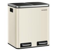 Poubelle Cuisine, 2 x 15L, Poubelle Tri, avec Pédale, 2 Compartiments, 15 Sacs Poubelles, Seaux Intérieurs, Couvercles en Douceur, en Acier,Beige Sable et Noir d'Encre Parfait pour les espaces réduits